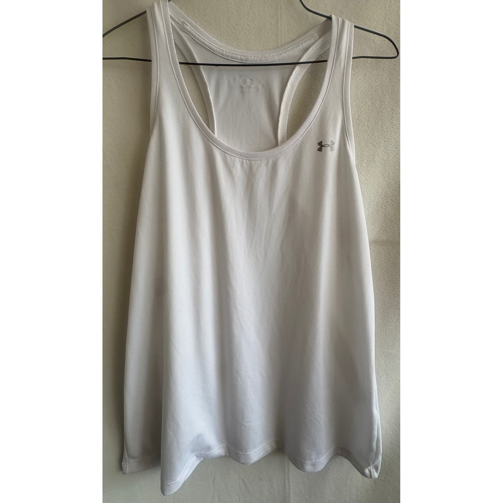 Under Armour White HeatGear Racerback Activewear Tank Top Womens Size Medium
